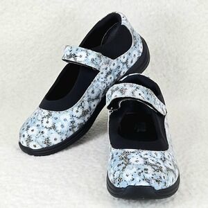 Drew Rose Mary Jane Blue Silver Floral Leather Orthopedic Shoes Womens 6 M